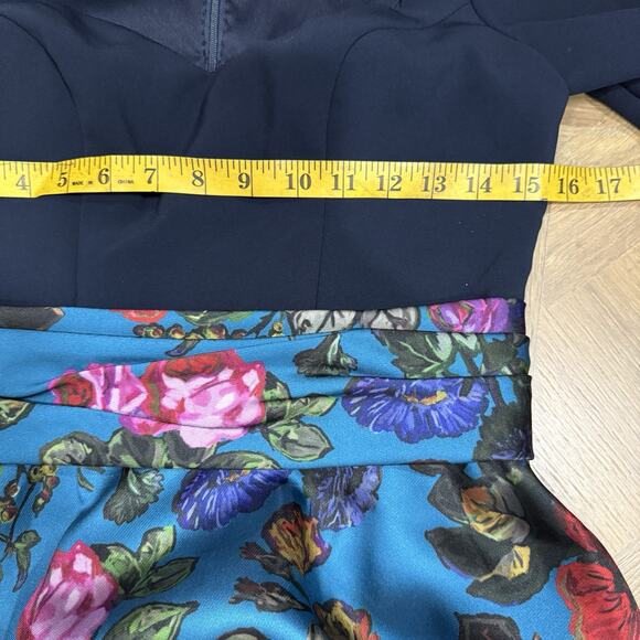 Theia Tabitha Long Sleeve Gown Dress Women's Size 4 Floral Navy Blue - Picture 9 of 14